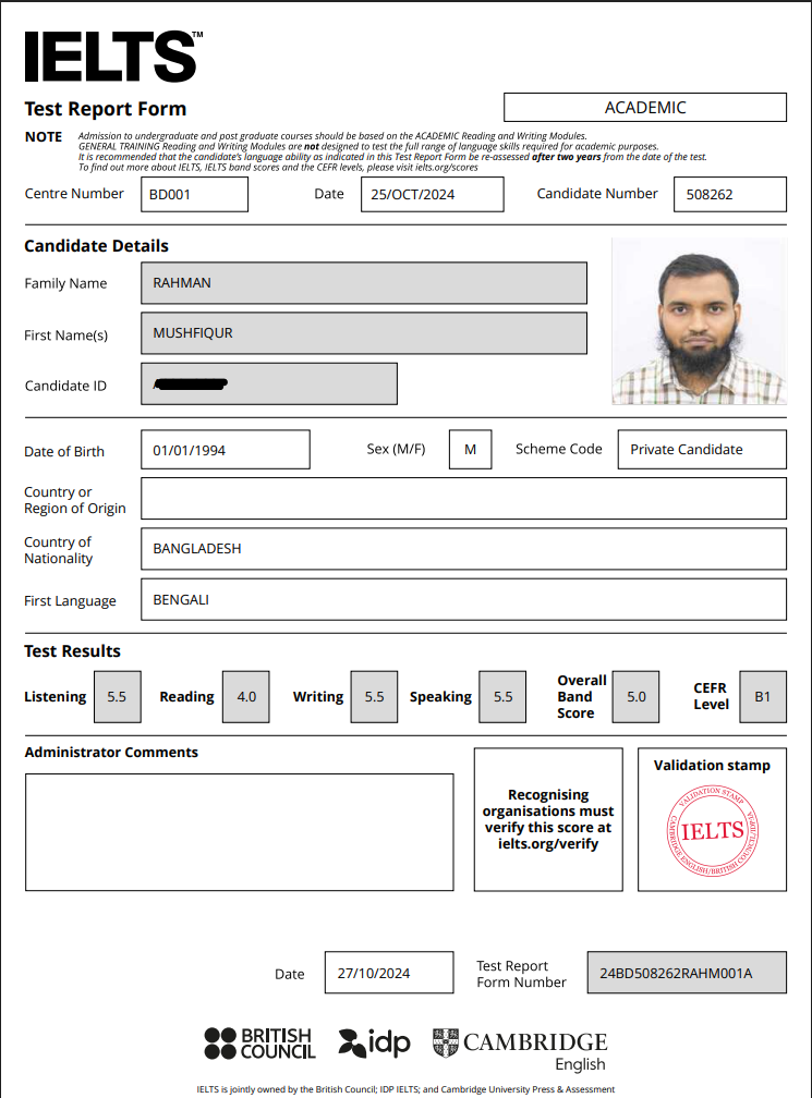 IELTS Certificate